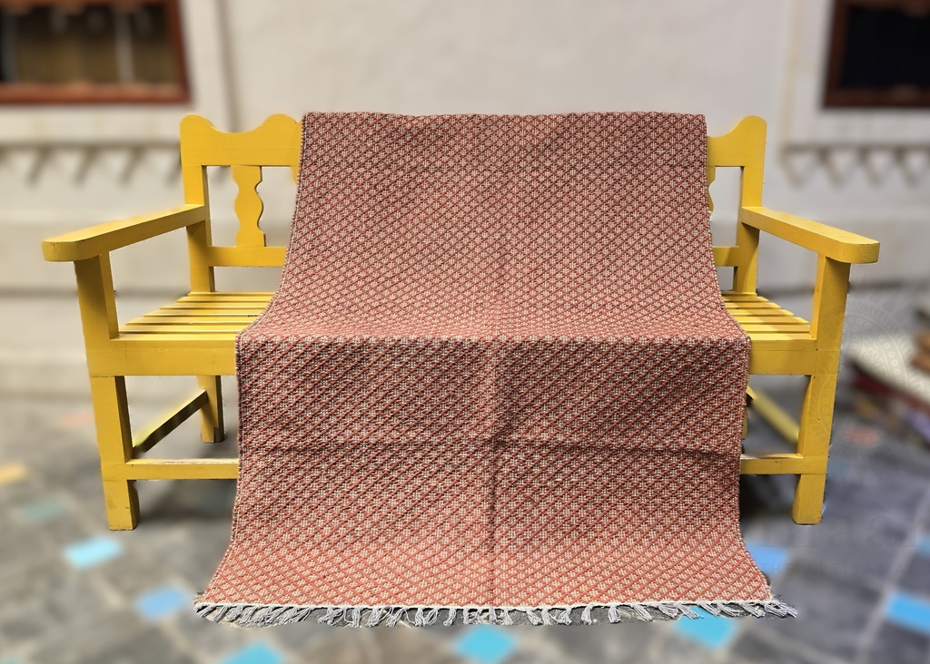 Geometric Mesh Handwoven Dhurrie - Red-Brown