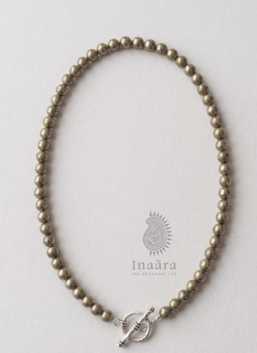 Handcrafted  Pyrite Beaded Toggle Necklace
