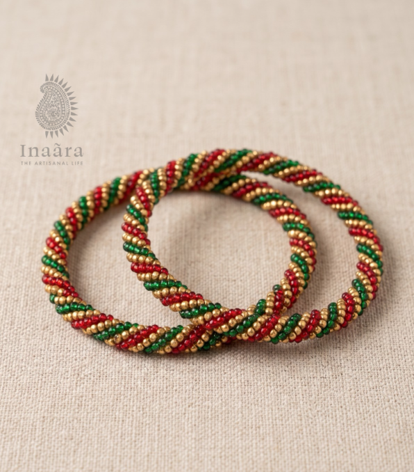 Beaded Bangles-Green/2pc