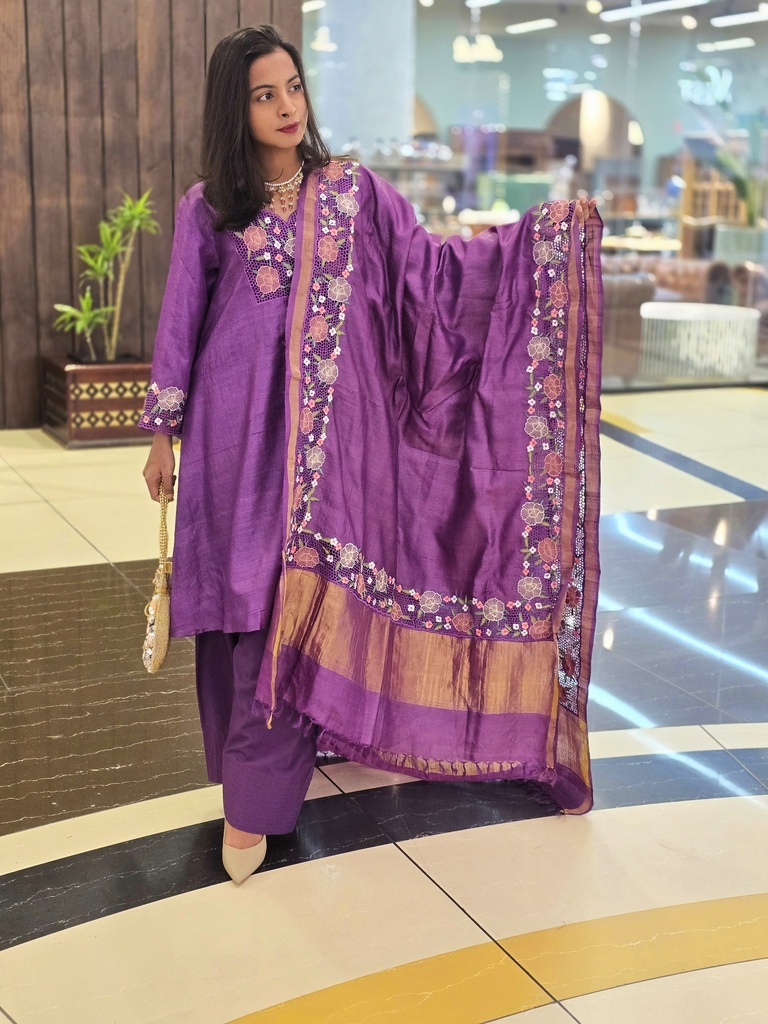 Kurta Set- Purple with Dupatta