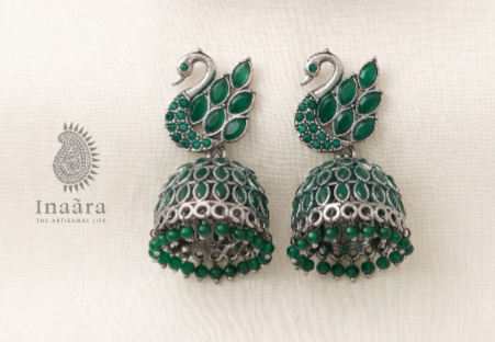 Peacock Jhumka Earring - Green & Red