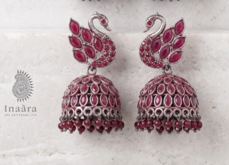 Peacock Jhumka Earring - Blue & Red