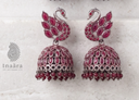 Peacock Jhumka Earring - Blue & Red