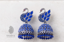 Peacock Jhumka Earring - Blue & Red