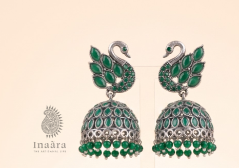 Peacock Jhumka Earring - Blue & Green