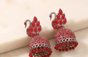 Peacock Jhumka Earring - Red & Black