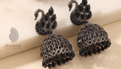 Peacock Jhumka Earring - Red & Black