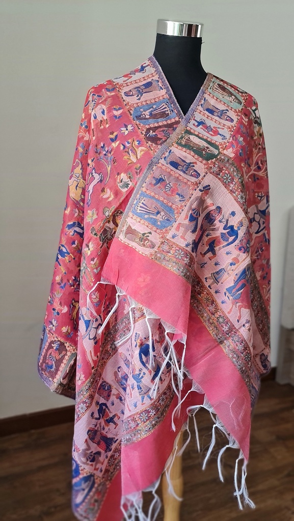 Kani Silk Shawl with Folk Scenes