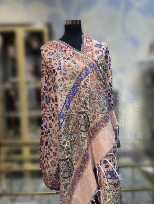 Pure Silk Kani Shawl- Peach