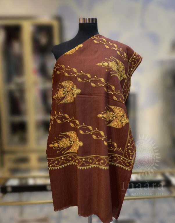 Aari Embroidery Shawl- Brown