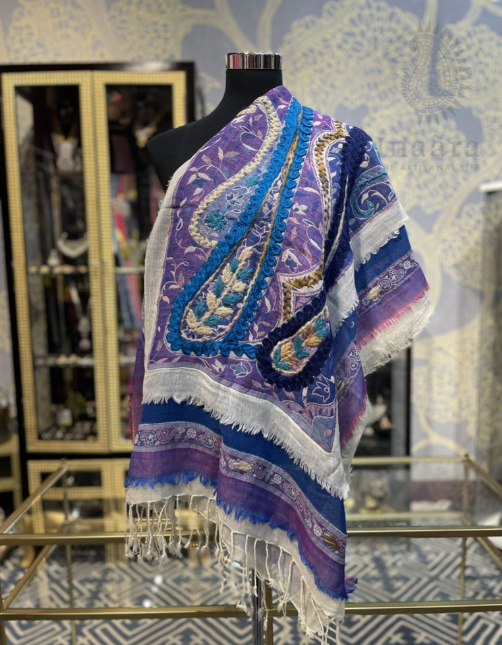 Boiled Wool Shawl-Paisley Navy