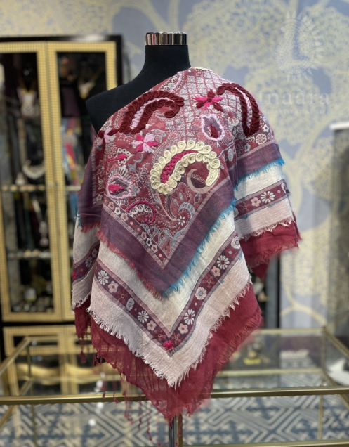 Boiled Wool Shawl-Paisley Red/Cream