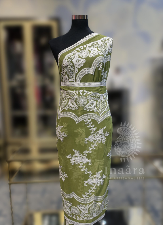 Hand Embroidery Dupatta- Light Green