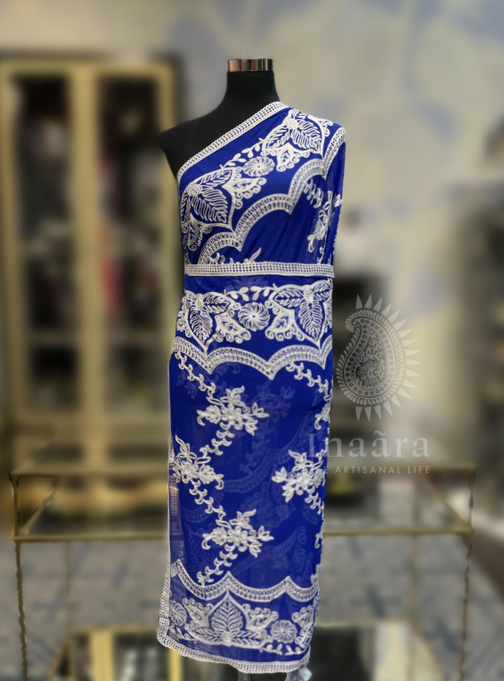 Embroidered Chiffon Dupatta - Blue