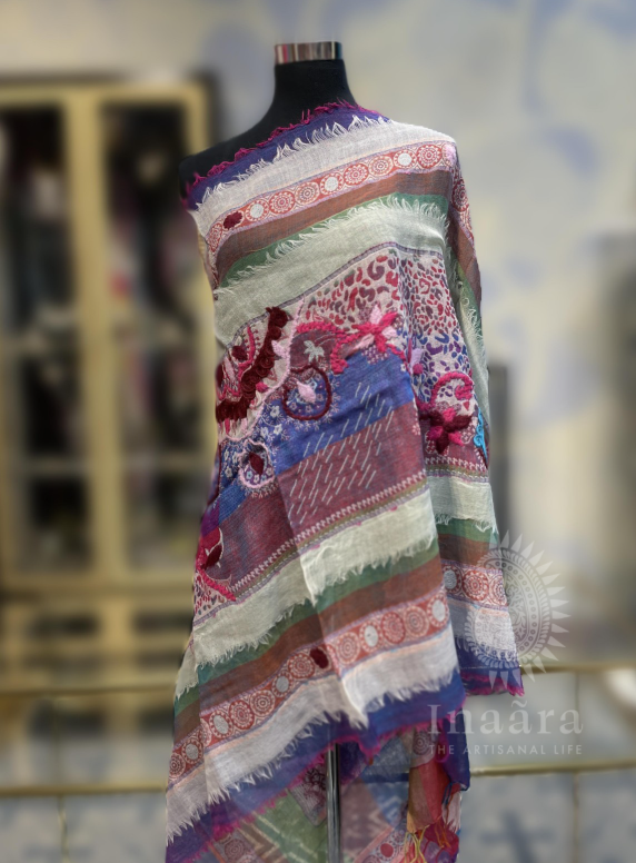 Boiled Wool Shawl-Maroon/Pink