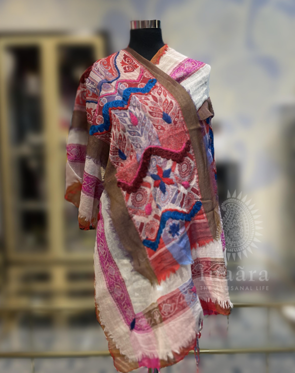 Boiled Wool Shawl-Brown/Pink