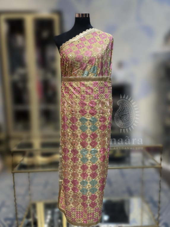 Phulkari Dupatta- Pink/Gold