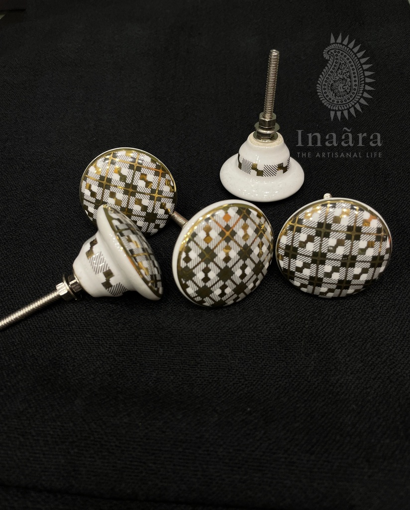 Black Golden Checkered Ceramic Knob