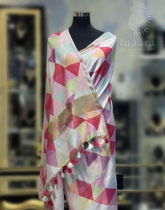 Multicolored Printed Linen Dupatta