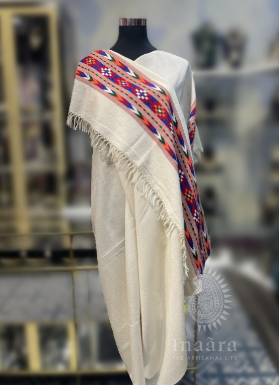 Handwoven Yak Wool Shawl- Cream