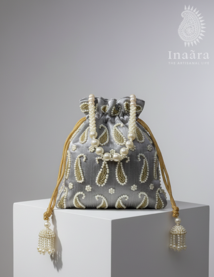 Paisley Potli Bag-Gray