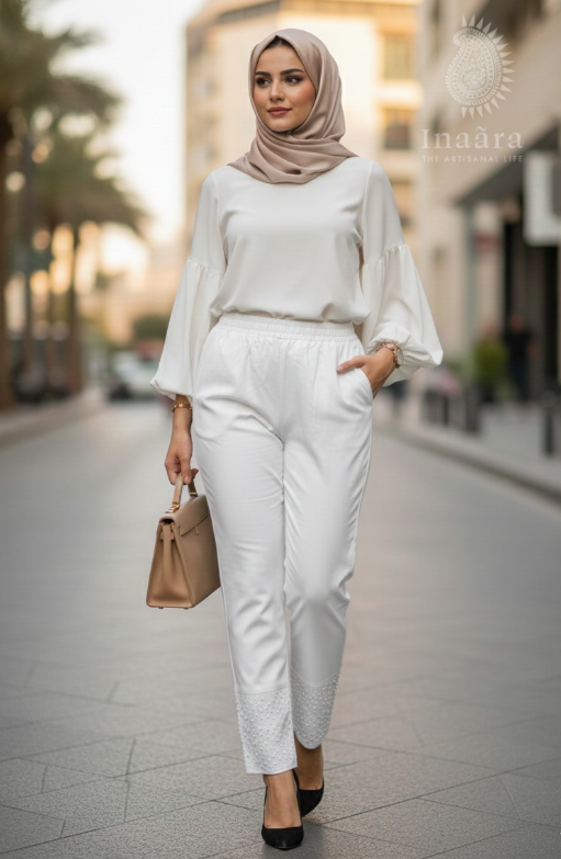 Lace Pants Stretchable- White