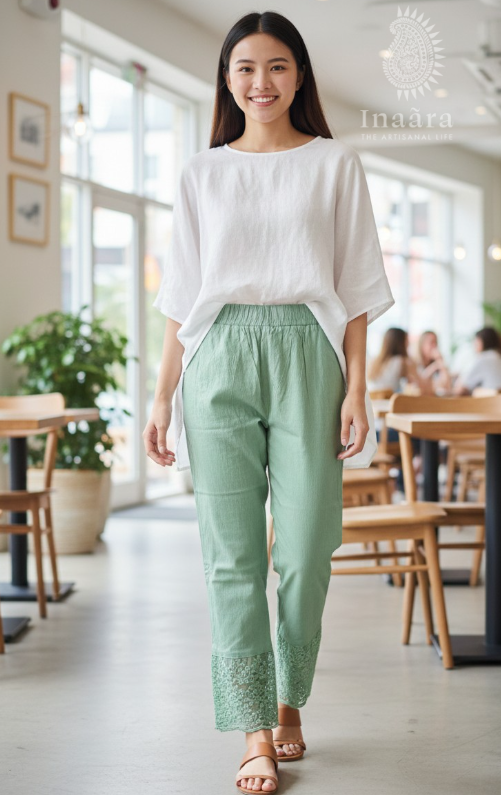 Lace Pants Stretchable- Light Green
