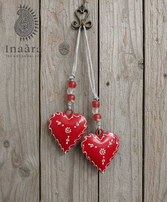 Hand Painted Red Hanging Heart Bells