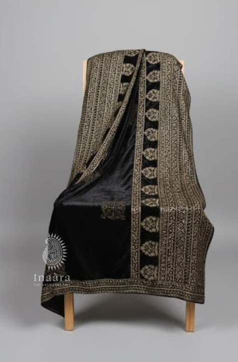 Studded Sequins Black Velvet Shawl