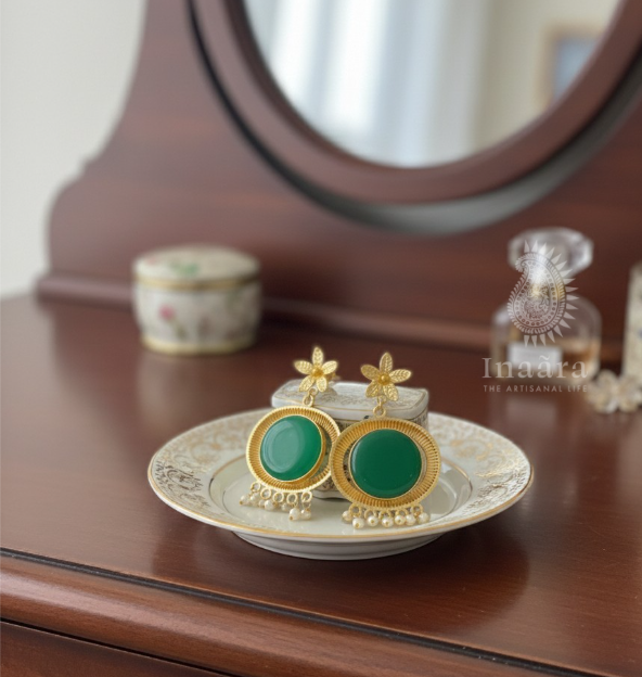 Emerald w/ Pearl Earrings