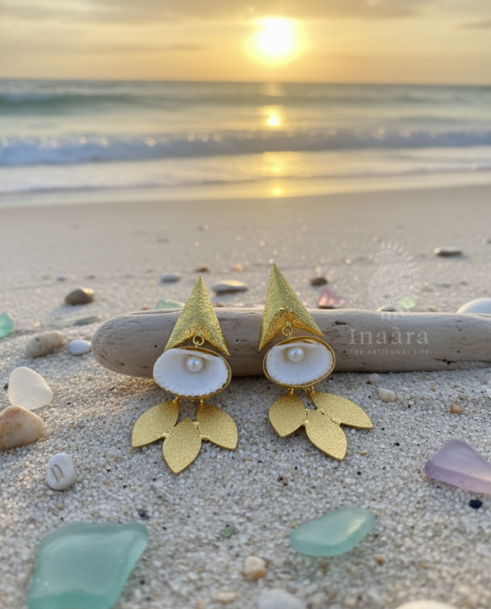 Shell w/ Pearl Drop Earrings