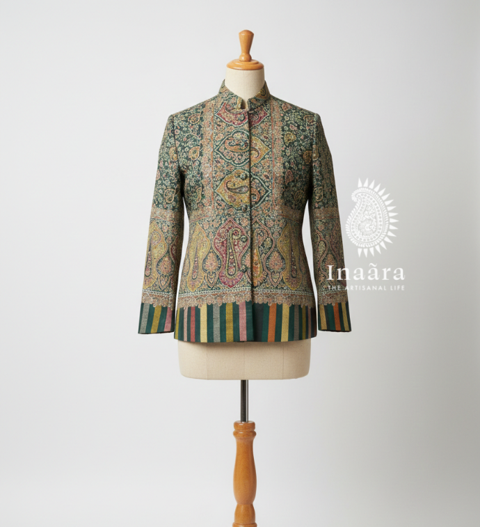 Zar-E Paisley Cape Double Slit- Green