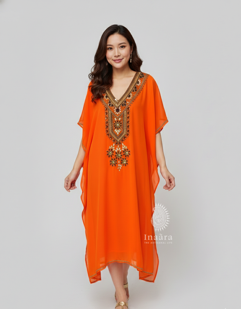 Sheer Cape  Kaftan- Orange