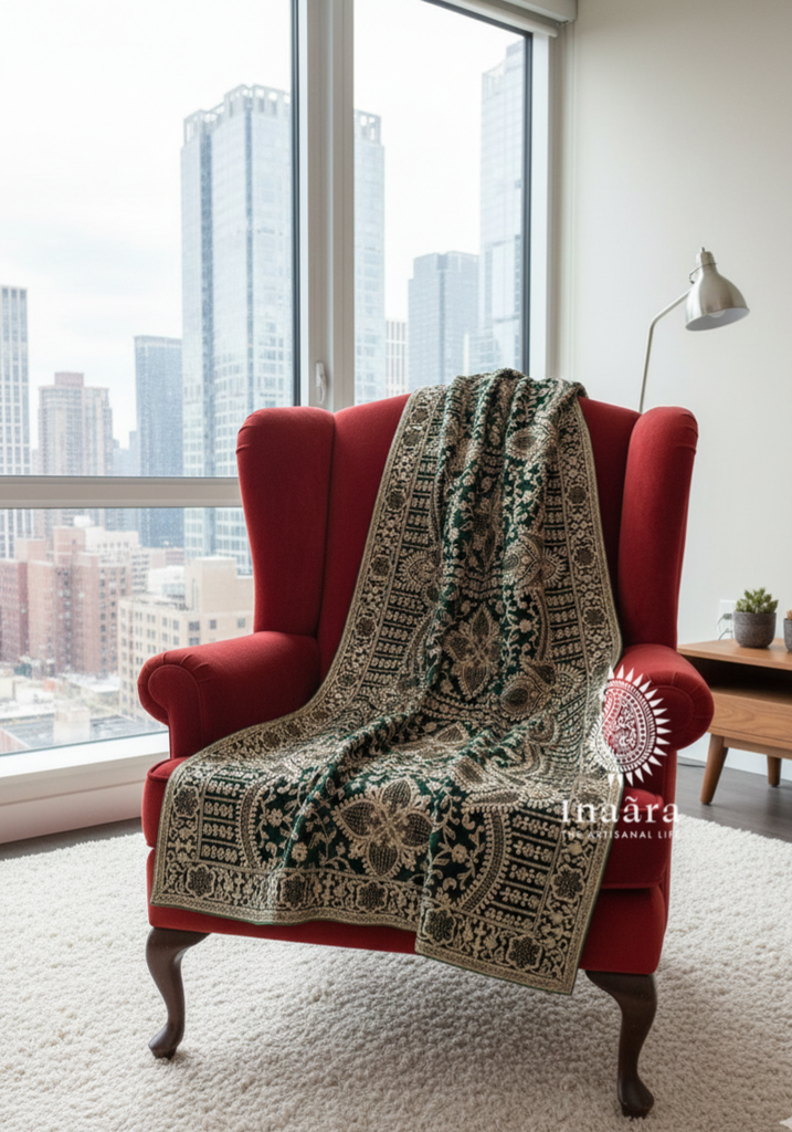Embroidered Velvet Shawl- Green3