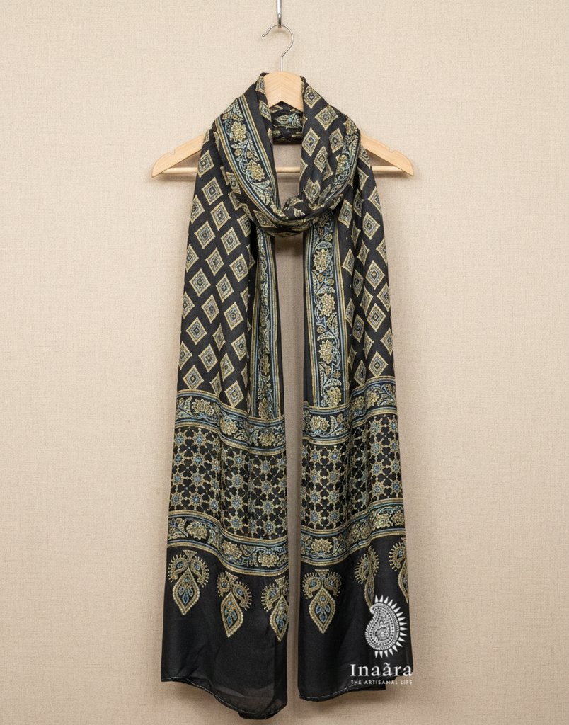 Modal Silk Ajrakh Dupatta - Brown/Rectangular