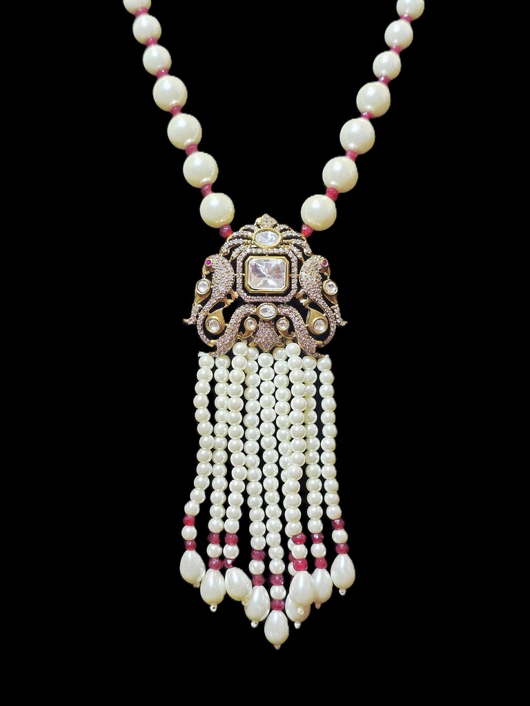Sardar Pearl Necklace Set - Red beads