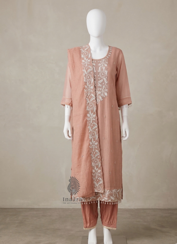 Kurta Set/3 pcs -Peach Tassel