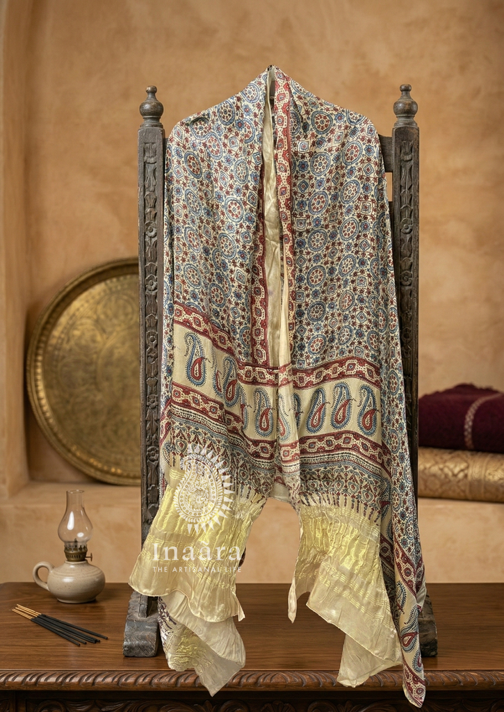 Ajrakh Dupatta-Paisley/Yellow