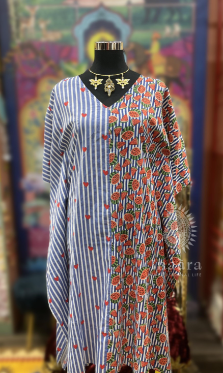 Handblocked Printed Kaftan- Watermelon
