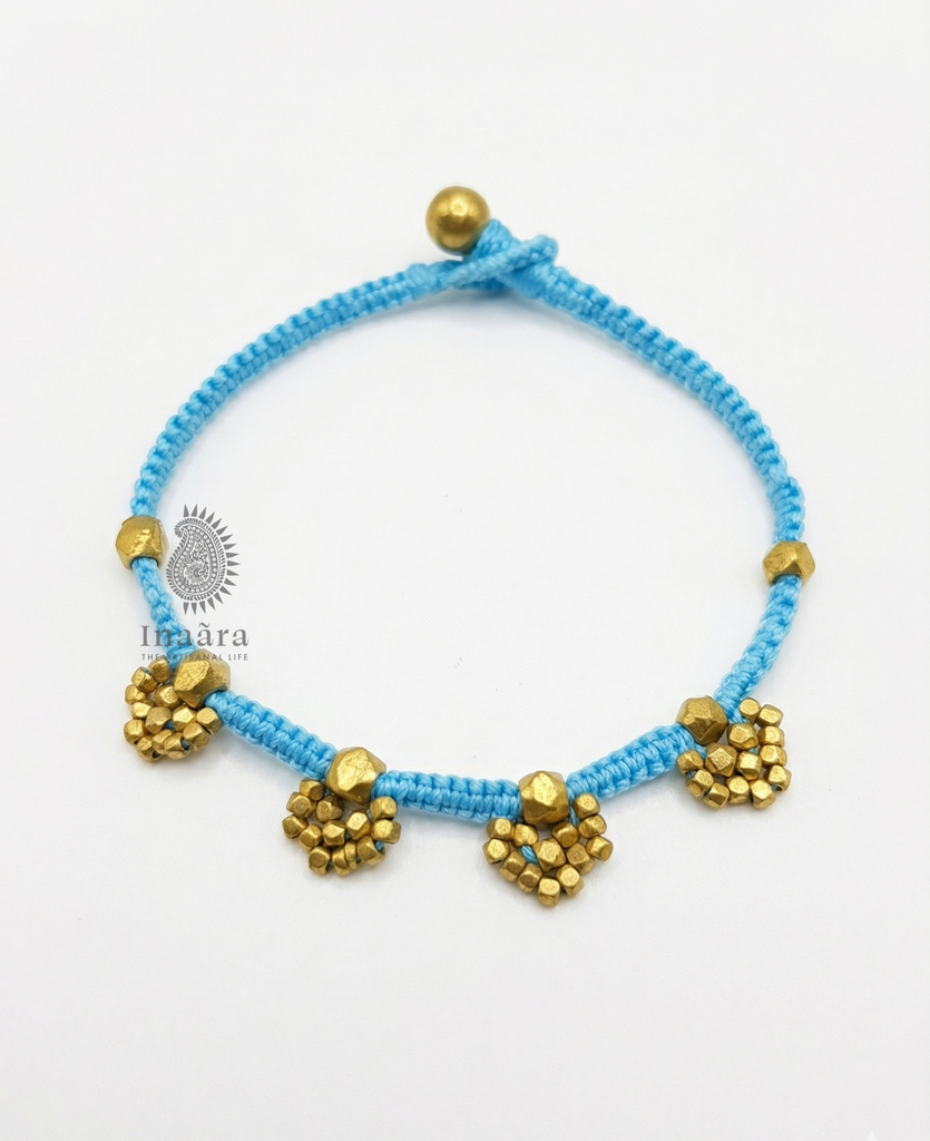 Brass Beads Anklet-Sky Blue