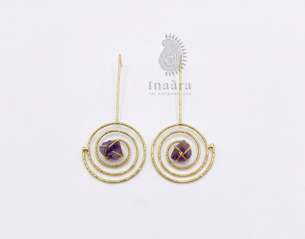 Raw Stone Dangling Earrings-Amethyst