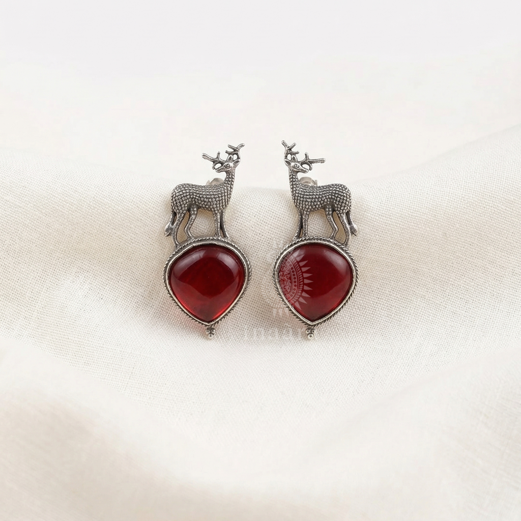 Silver-toned Deer Motif Earrings