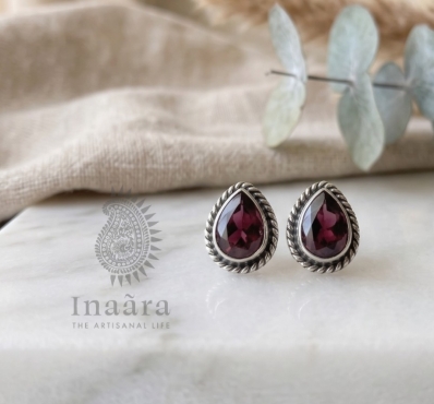 Silver tone hydro quartz studs-Amethyst