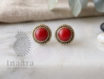 Silver tone hydro quartz studs-Red