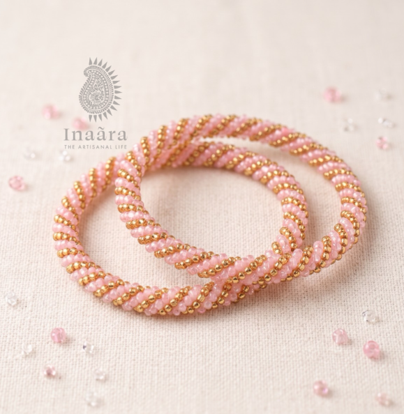 Beaded Bangles-  Light Pink/2pcs