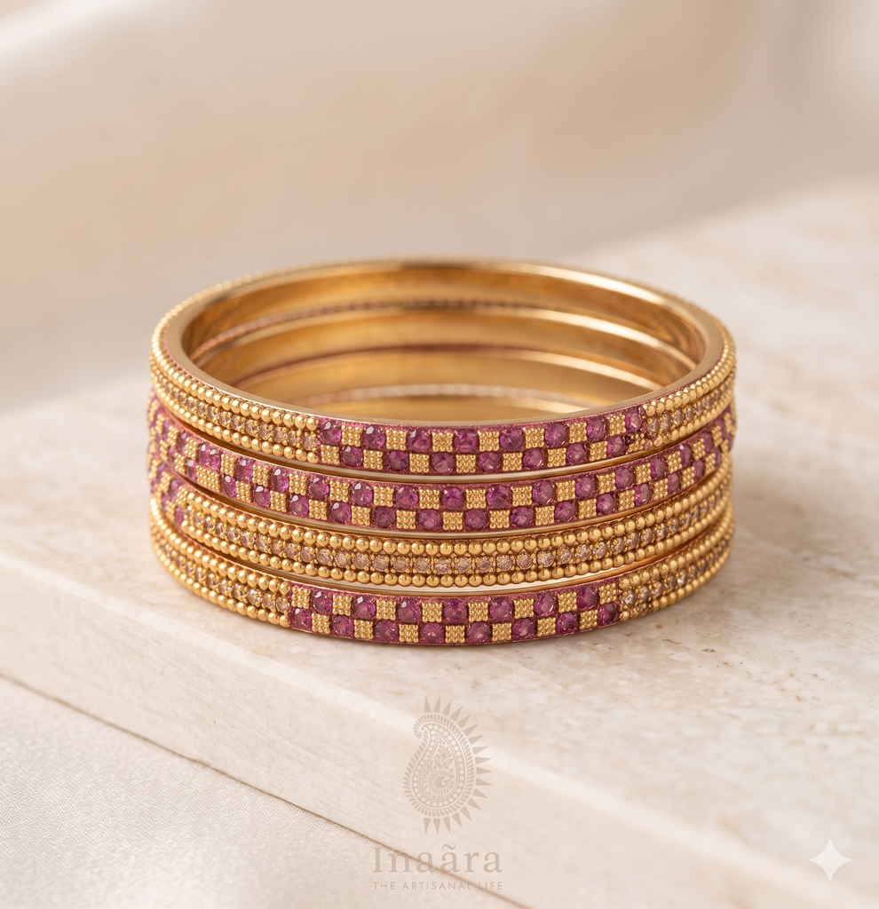 Stone Bangle Pink -Set of 4