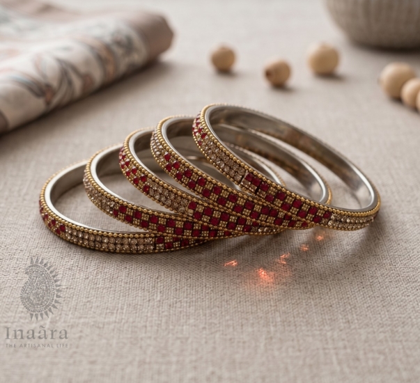 Stone Bangle Red -Set of 4