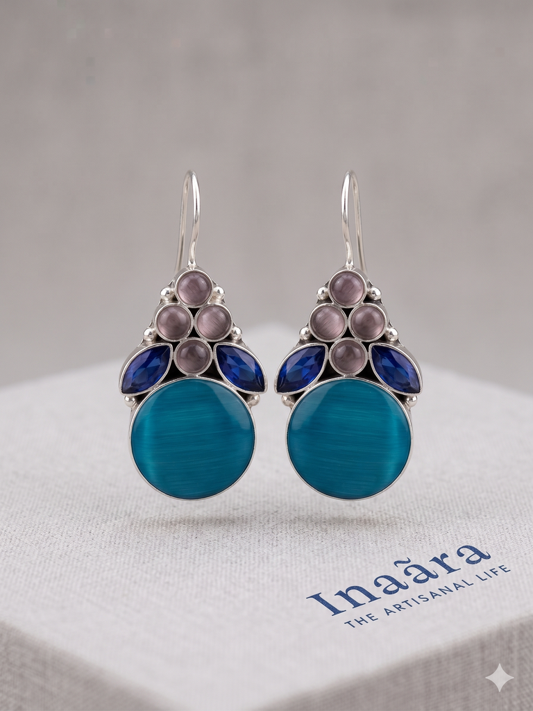 Multi-Gem Earrings -Light Blue