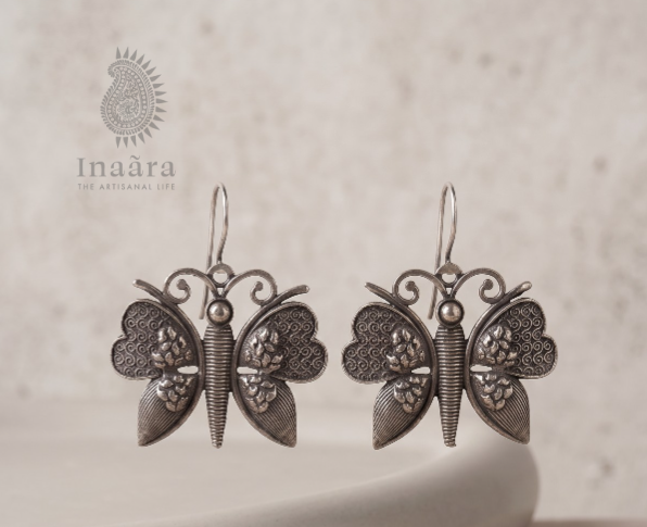 Butterfly pattern brass earrings