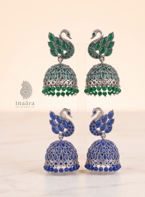 Peacock Jhumka Earring - Blue & Green